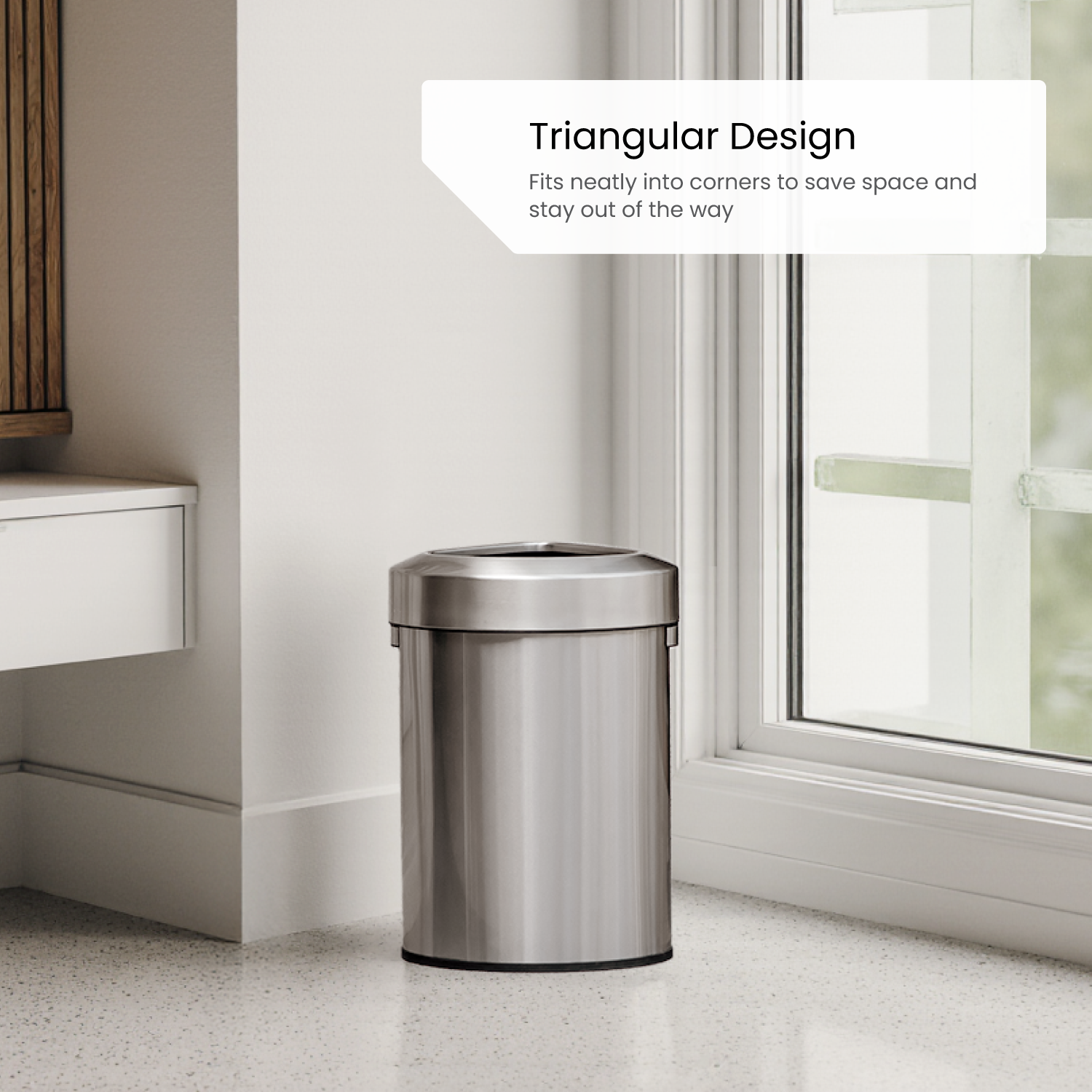 16 Gallon Corner Open Top Trash Can – Stainless Steel