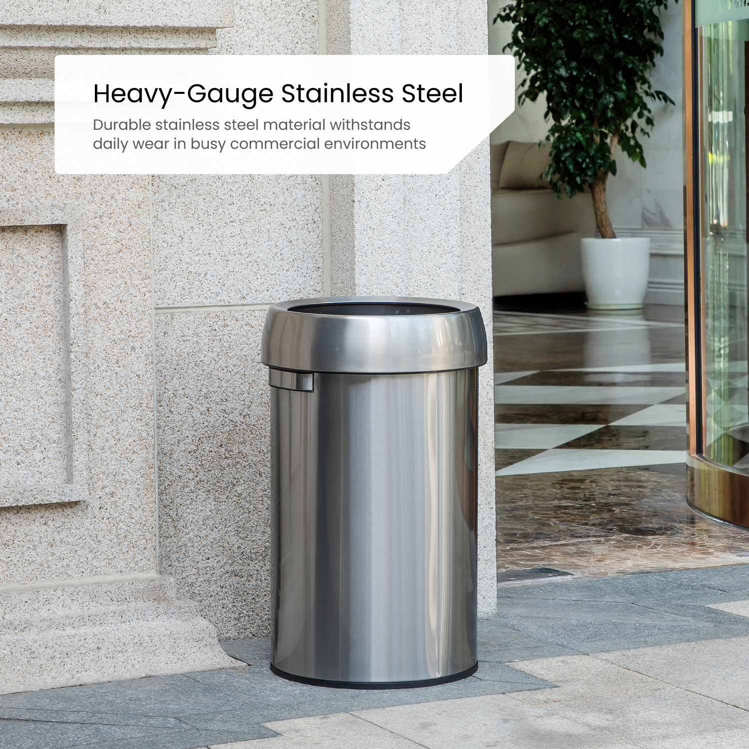 16 Gallon Round Open Top Trash Can – Stainless Steel
