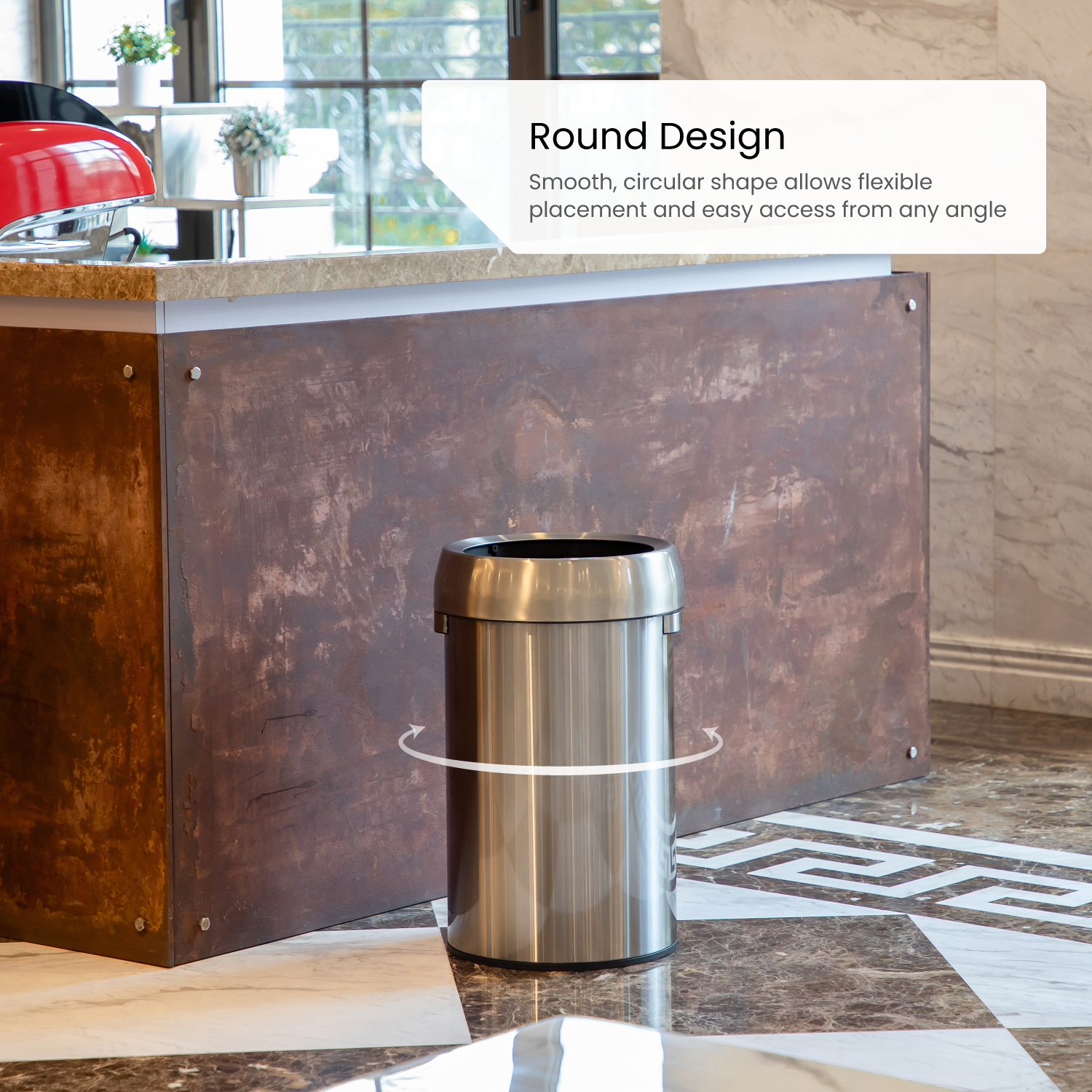 16 Gallon Round Open Top Trash Can – Stainless Steel