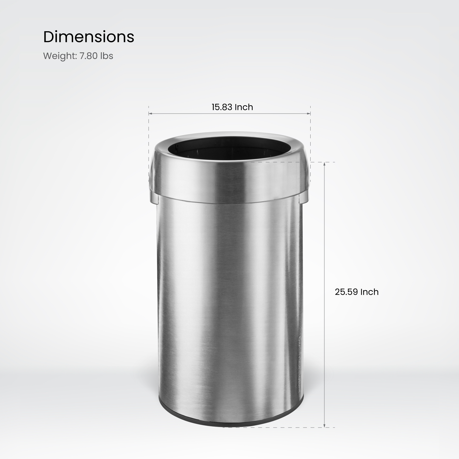 16 Gallon Round Open Top Trash Can – Stainless Steel