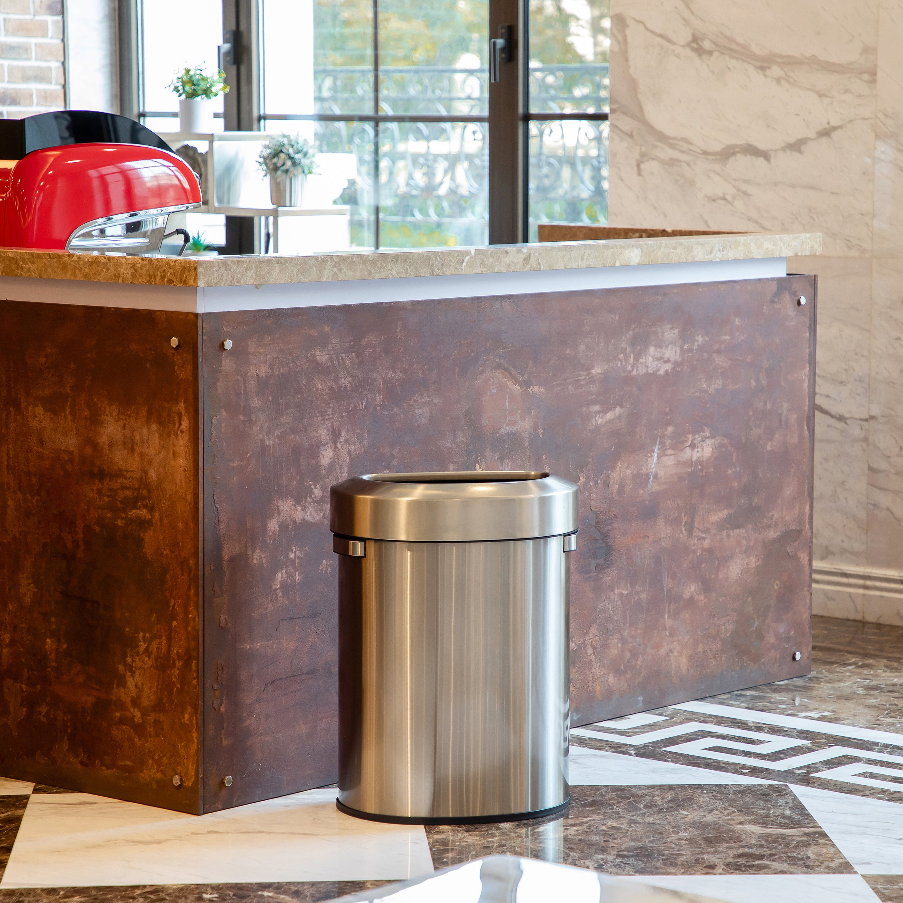 18 Gallon Semi-Round Open Top Trash Can – Stainless Steel