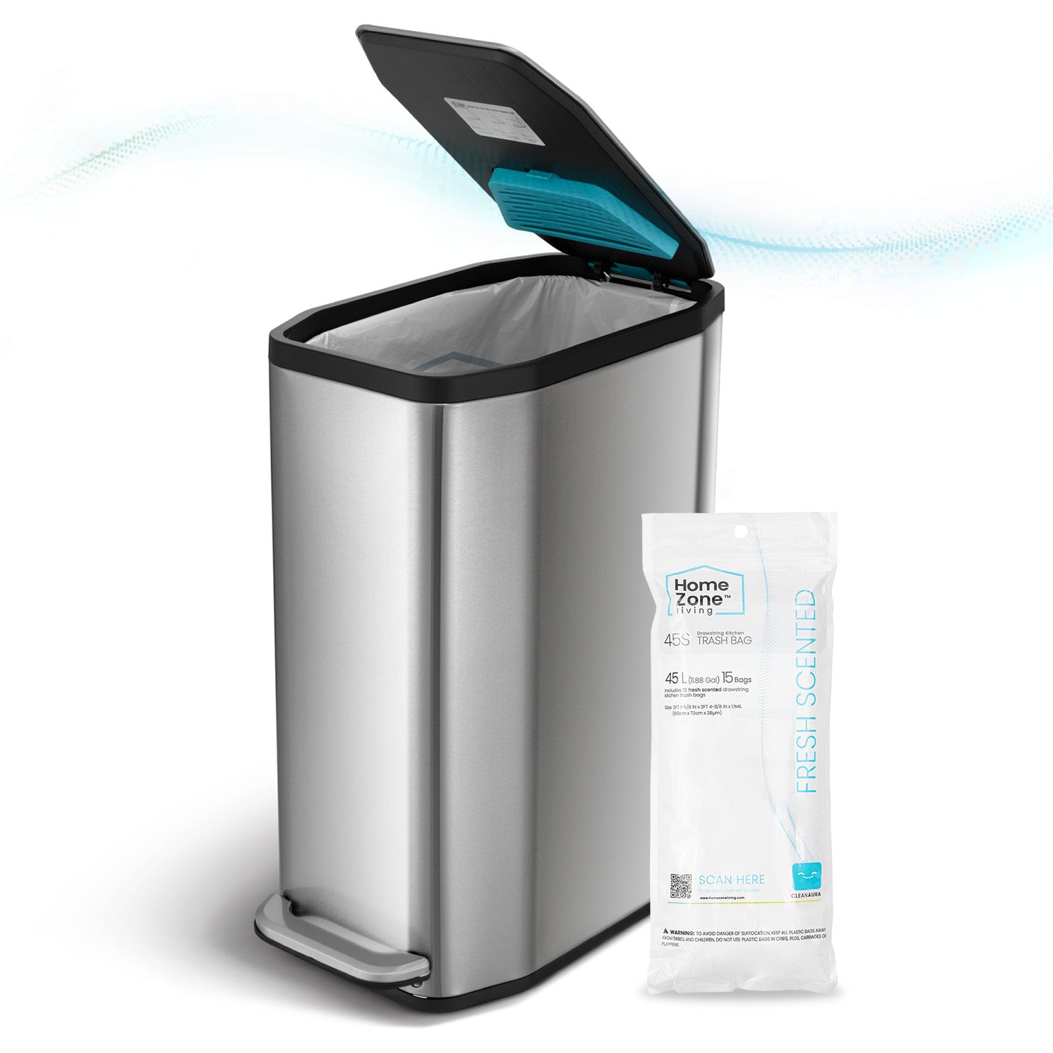 13 Gallon Slim Trash Can with CleanAura
