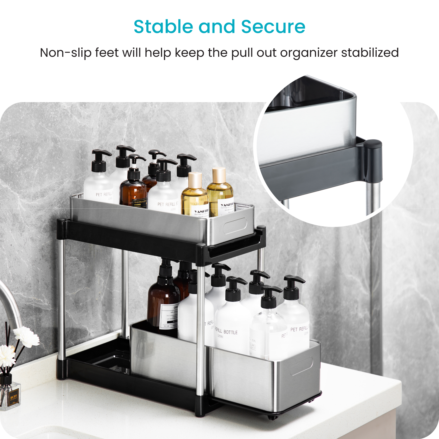 Stainless Steel Pull Out Cabinet Organizer – 2 Tier