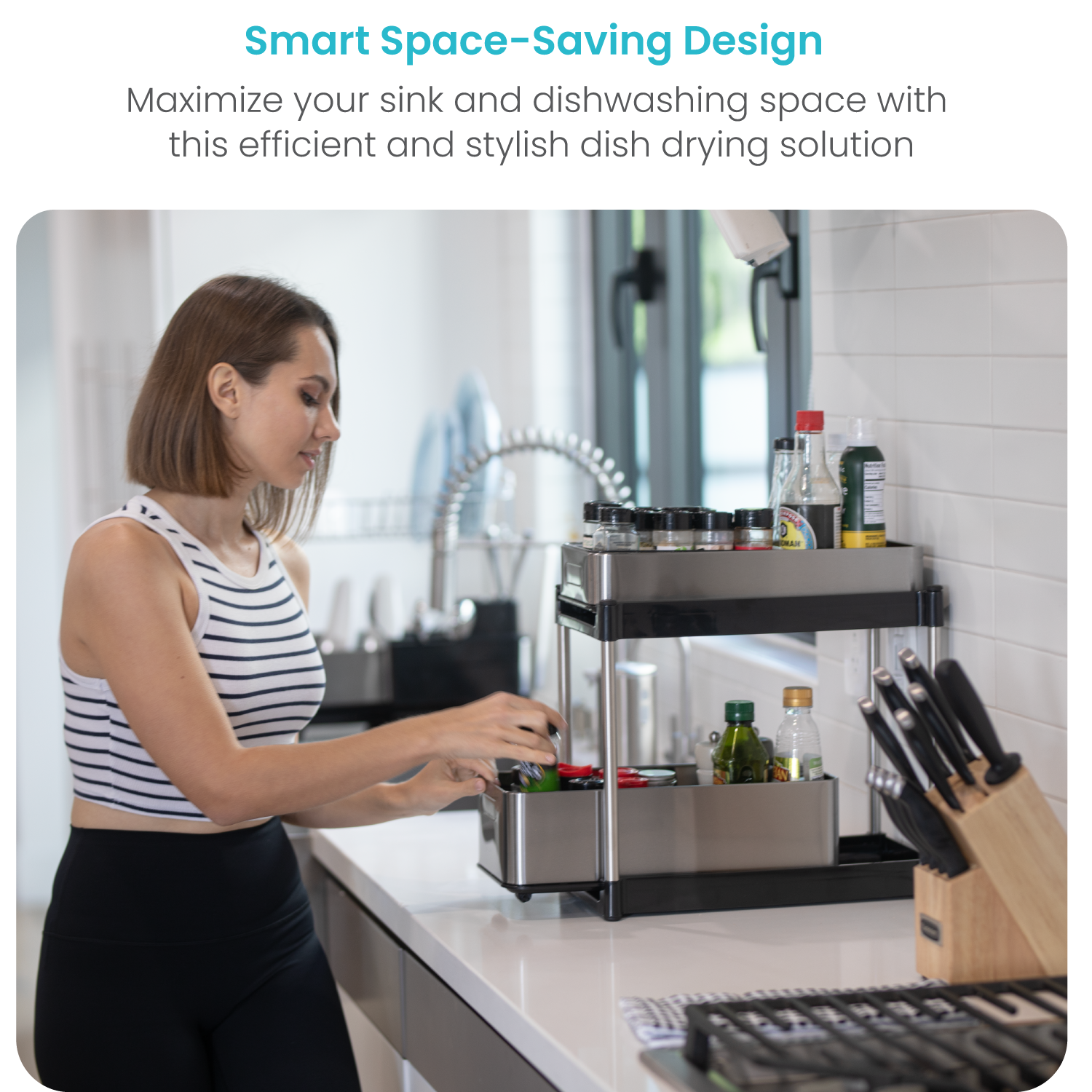 Stainless Steel Pull Out Cabinet Organizer – 2 Tier