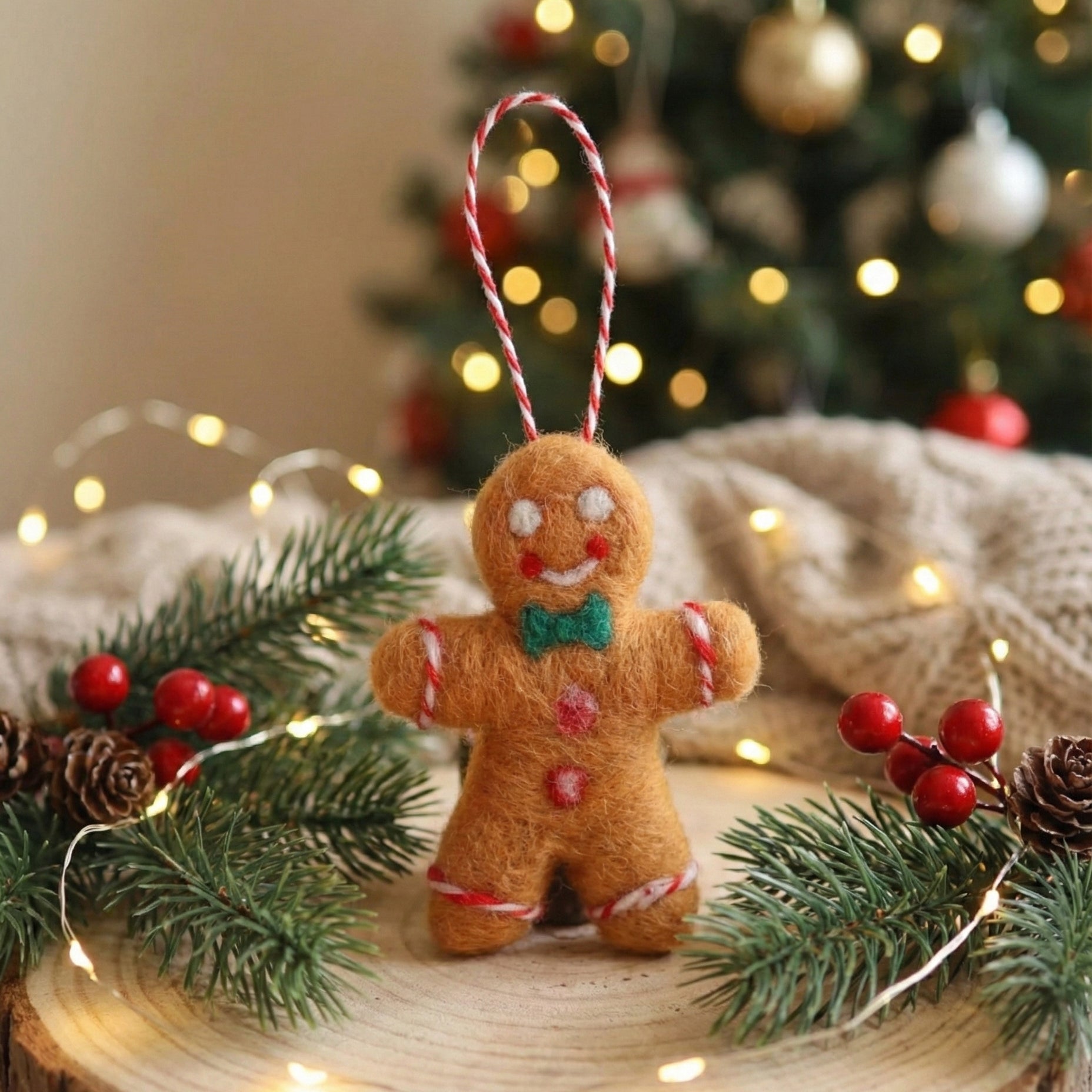 Felted Wool Gingerbread Man Christmas Ornament