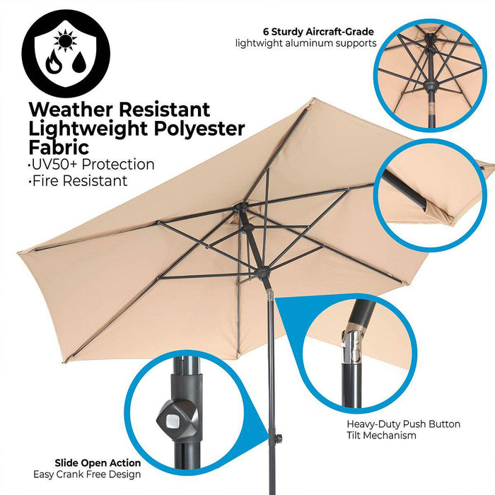 10ft Tilting Patio Umbrella, Instant Up & Down, Easy Crank Free Design w/ Push Button Tilt (Tan) - Home Zone Living