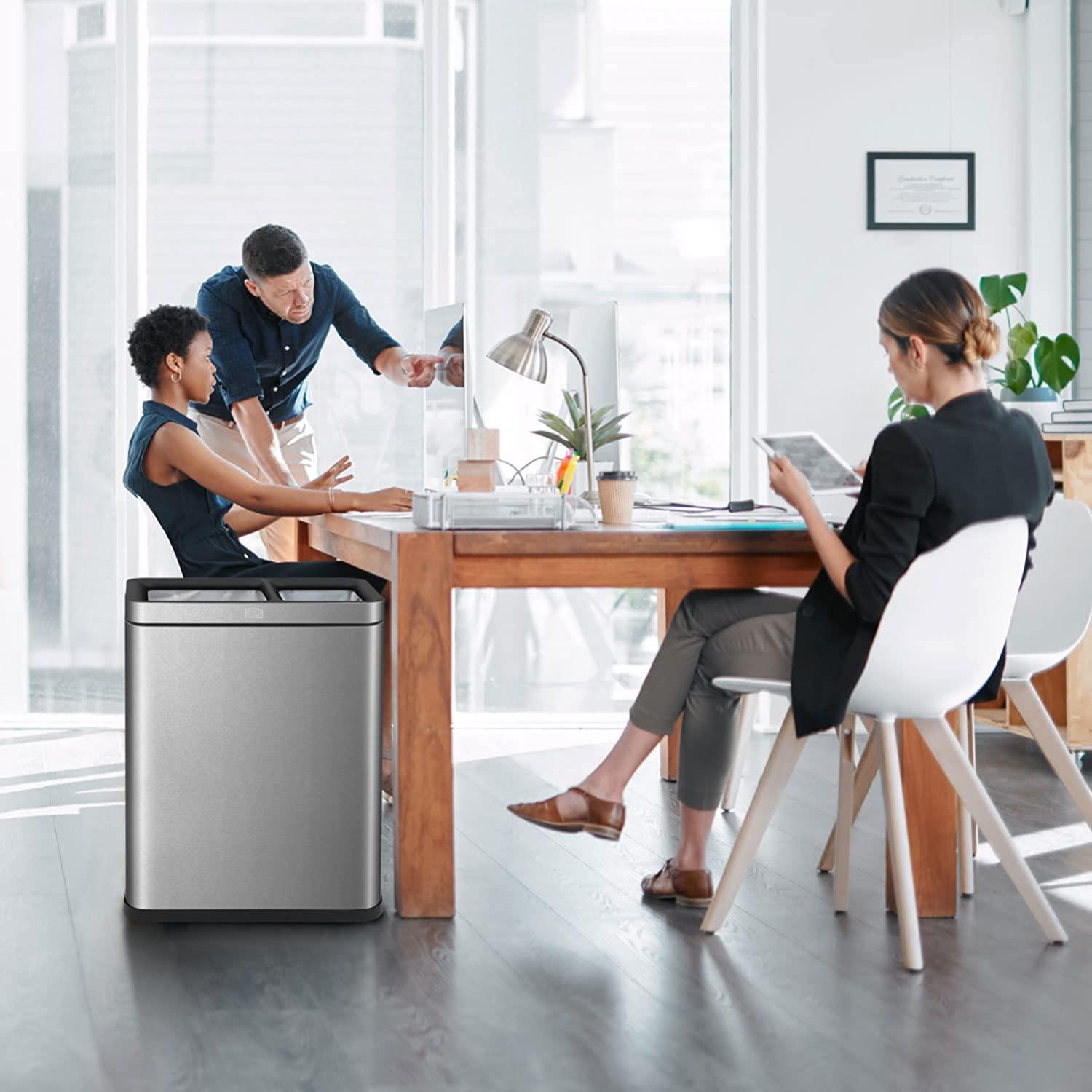 13 Gallon Slim Dual Trash Can with Open Top Design, 50 Liter Total Capacity - Home Zone Living