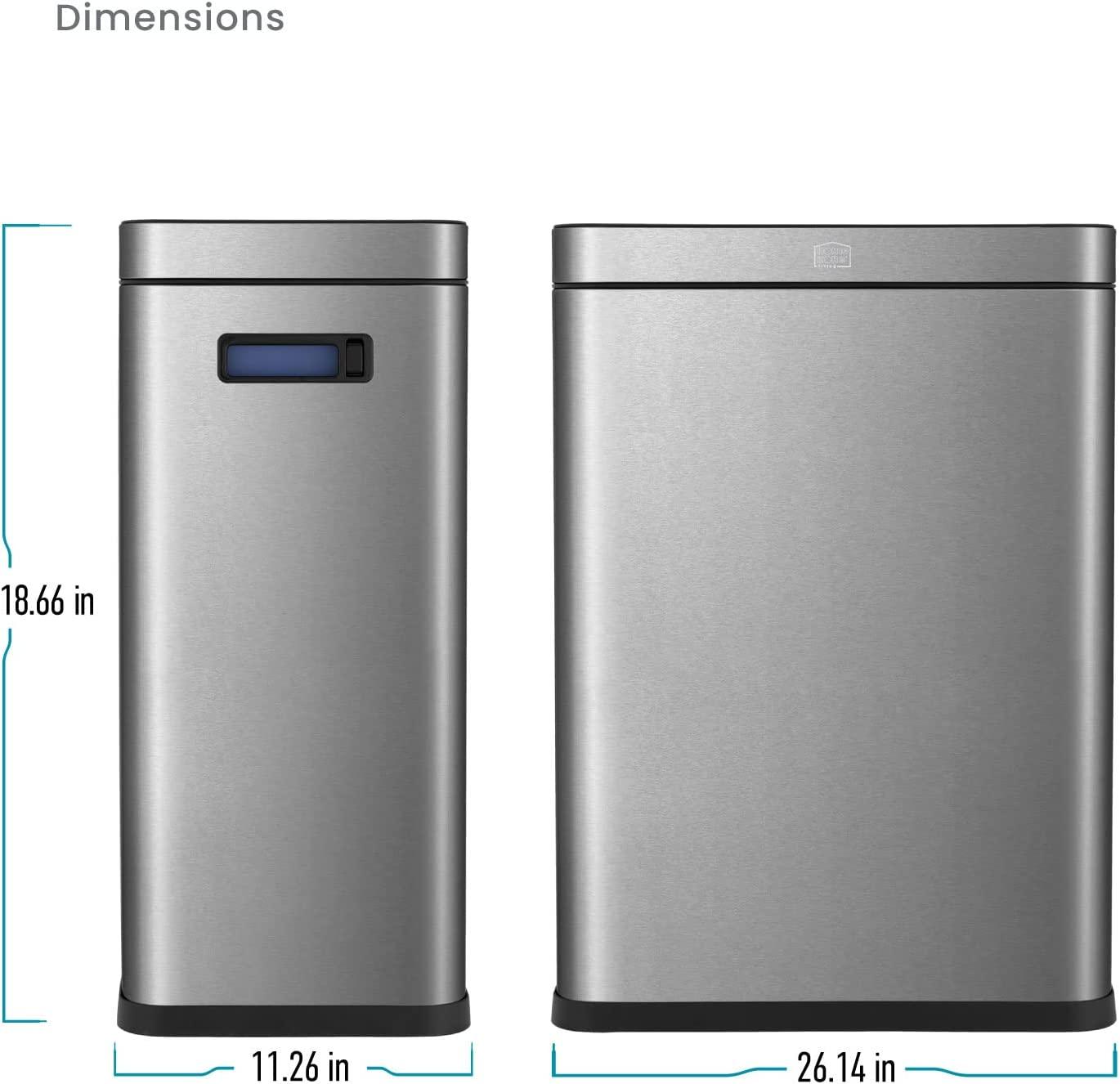 13 Gallon Slim Dual Trash Can with Open Top Design, 50 Liter Total Capacity - Home Zone Living