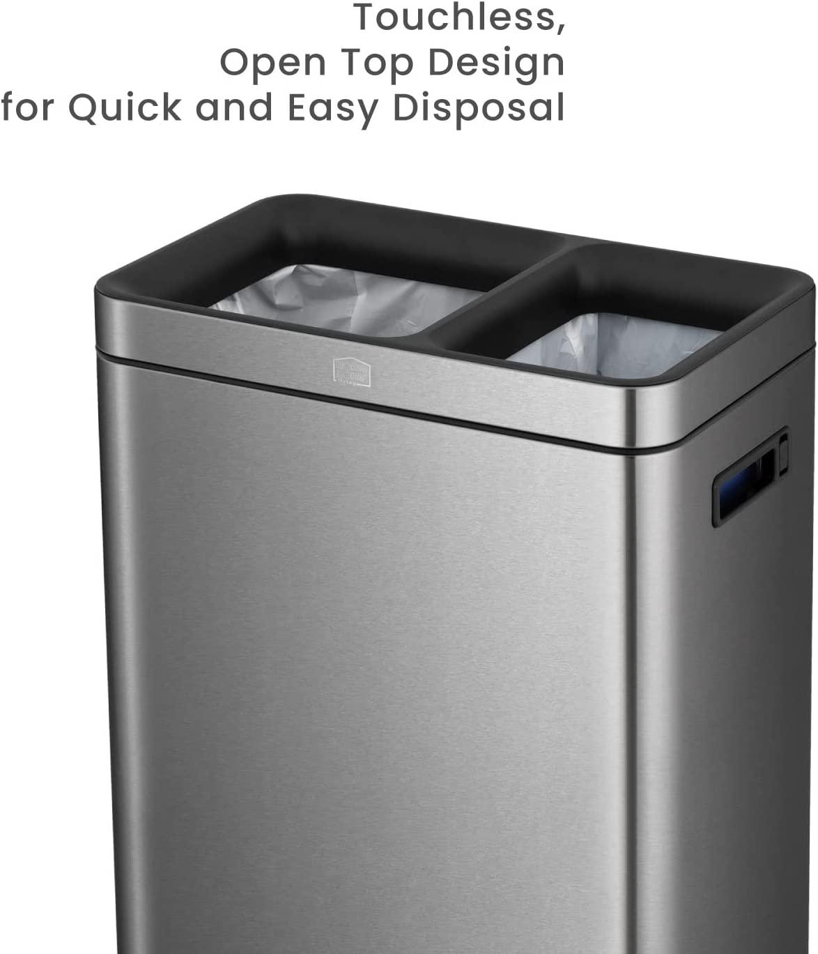 13 Gallon Slim Dual Trash Can with Open Top Design, 50 Liter Total Capacity - Home Zone Living