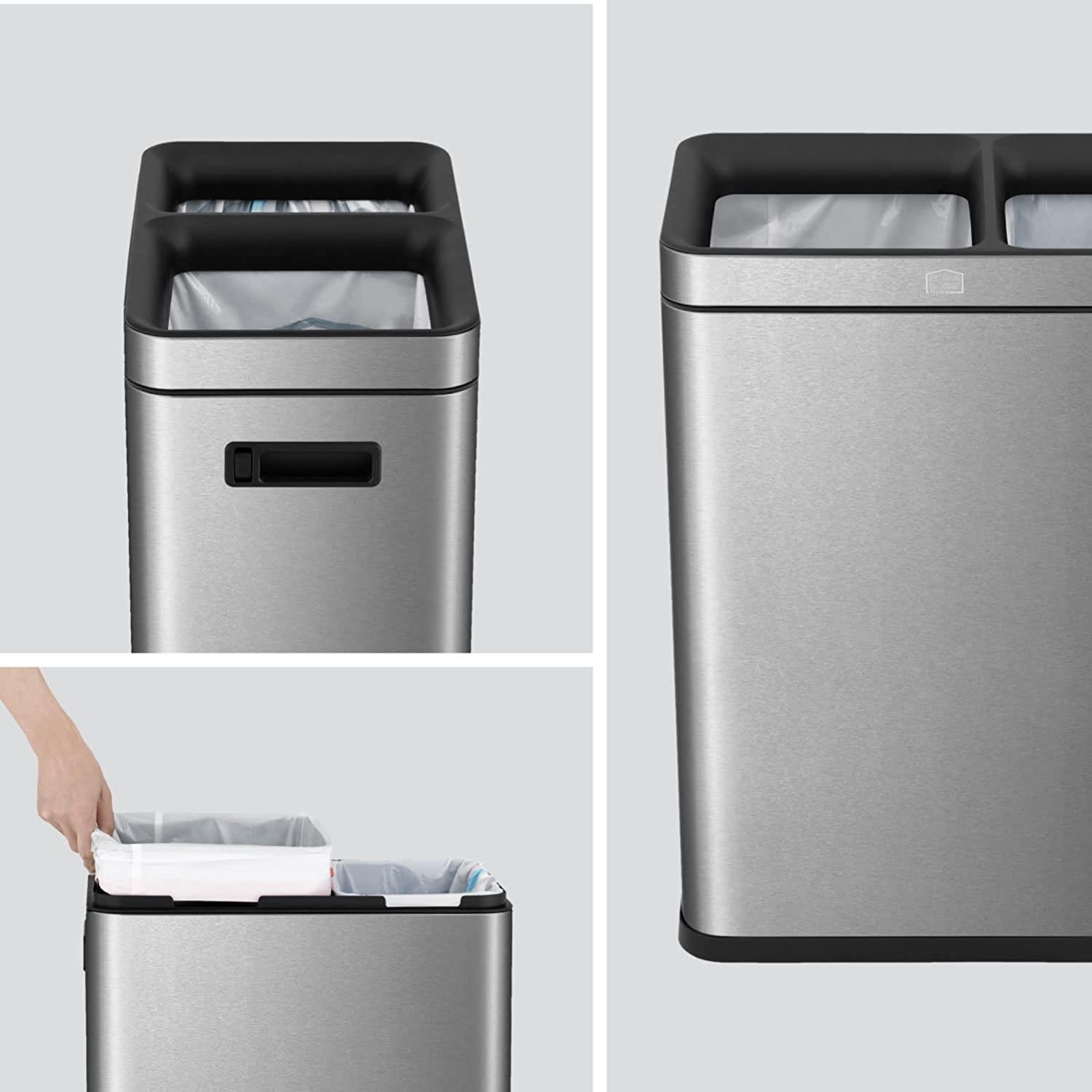 13 Gallon Slim Dual Trash Can with Open Top Design, 50 Liter Total Capacity - Home Zone Living