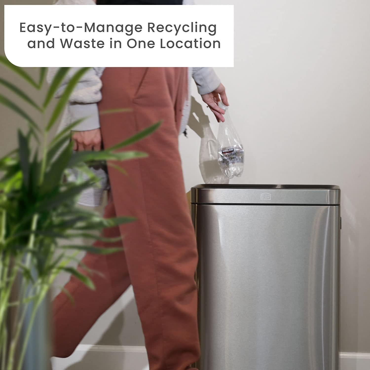 13 Gallon Slim Dual Trash Can with Open Top Design, 50 Liter Total Capacity - Home Zone Living