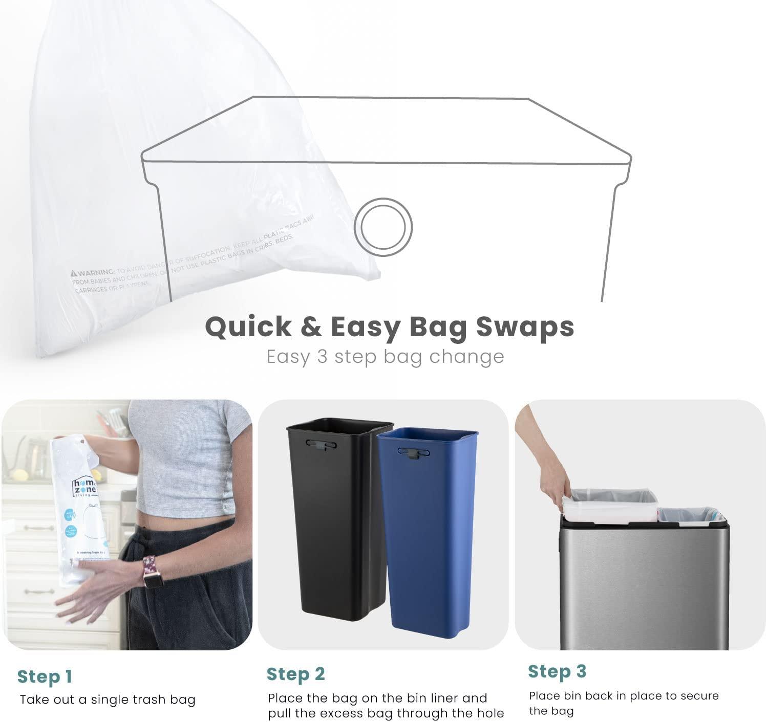 13 Gallon Slim Dual Trash Can with Open Top Design, 50 Liter Total Capacity - Home Zone Living