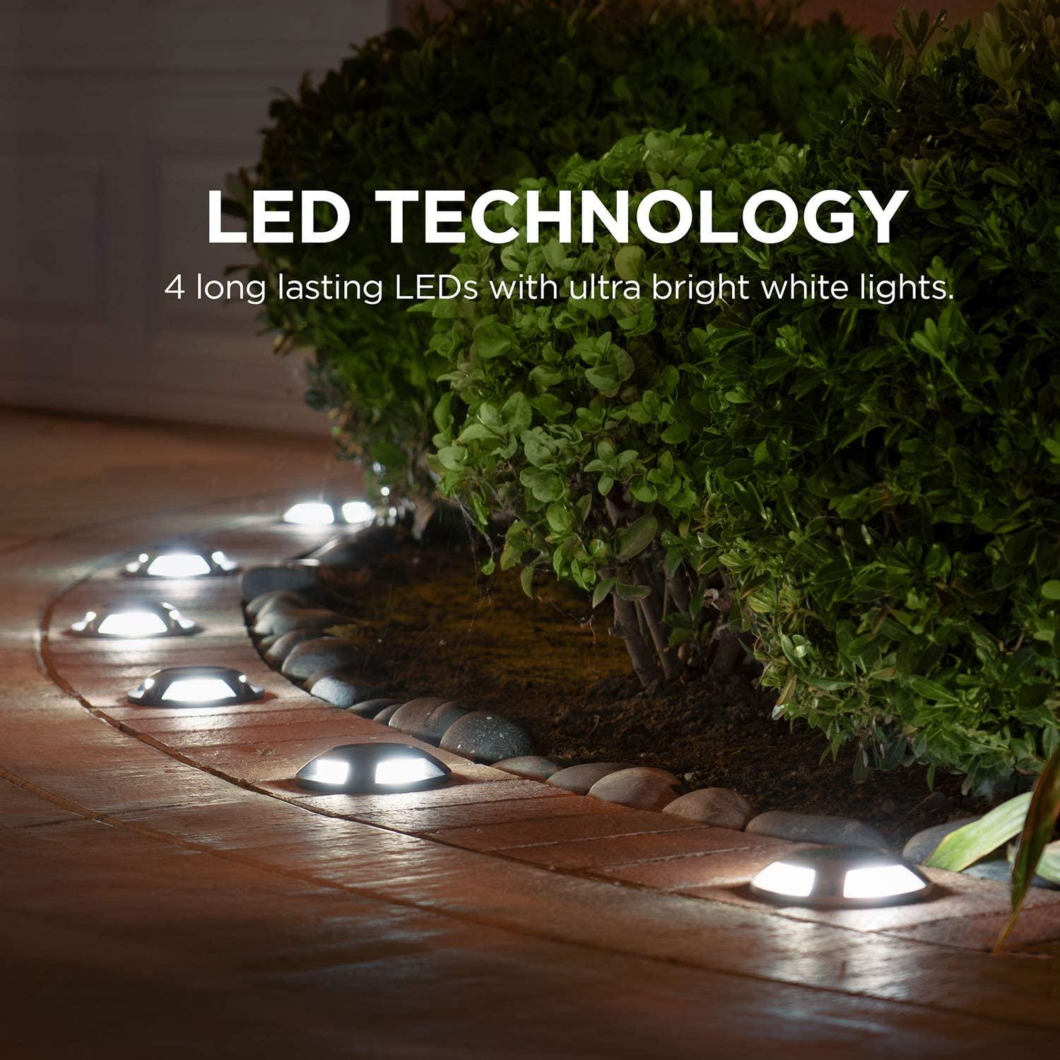 Solar Deck Lights: White LED 4-Pack, Black - Home Zone Living