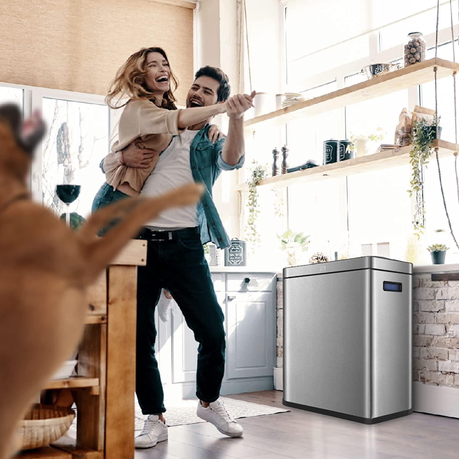 13 Gallon Slim Dual Trash Can with Open Top Design, 50 Liter Total Capacity - Home Zone Living