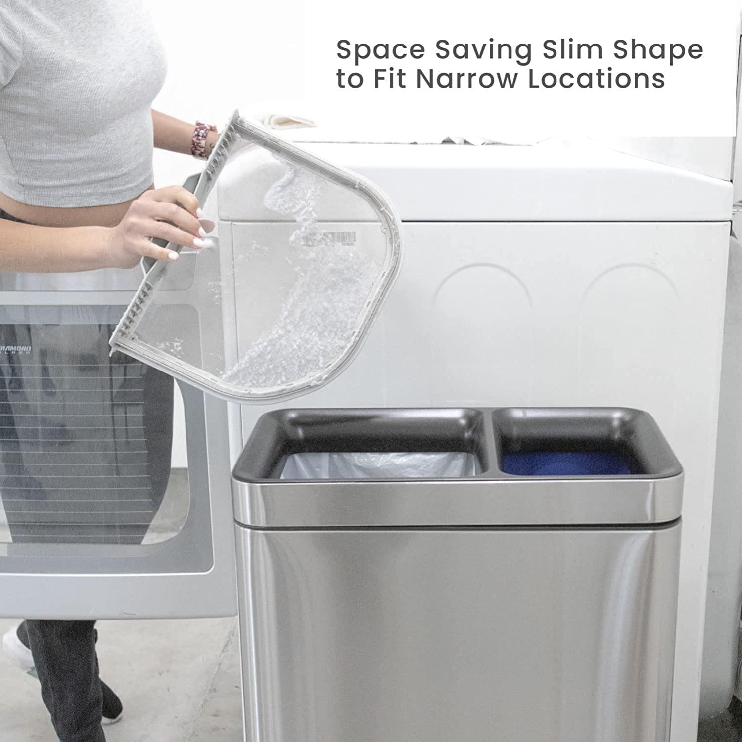 13 Gallon Slim Dual Trash Can with Open Top Design, 50 Liter Total Capacity - Home Zone Living