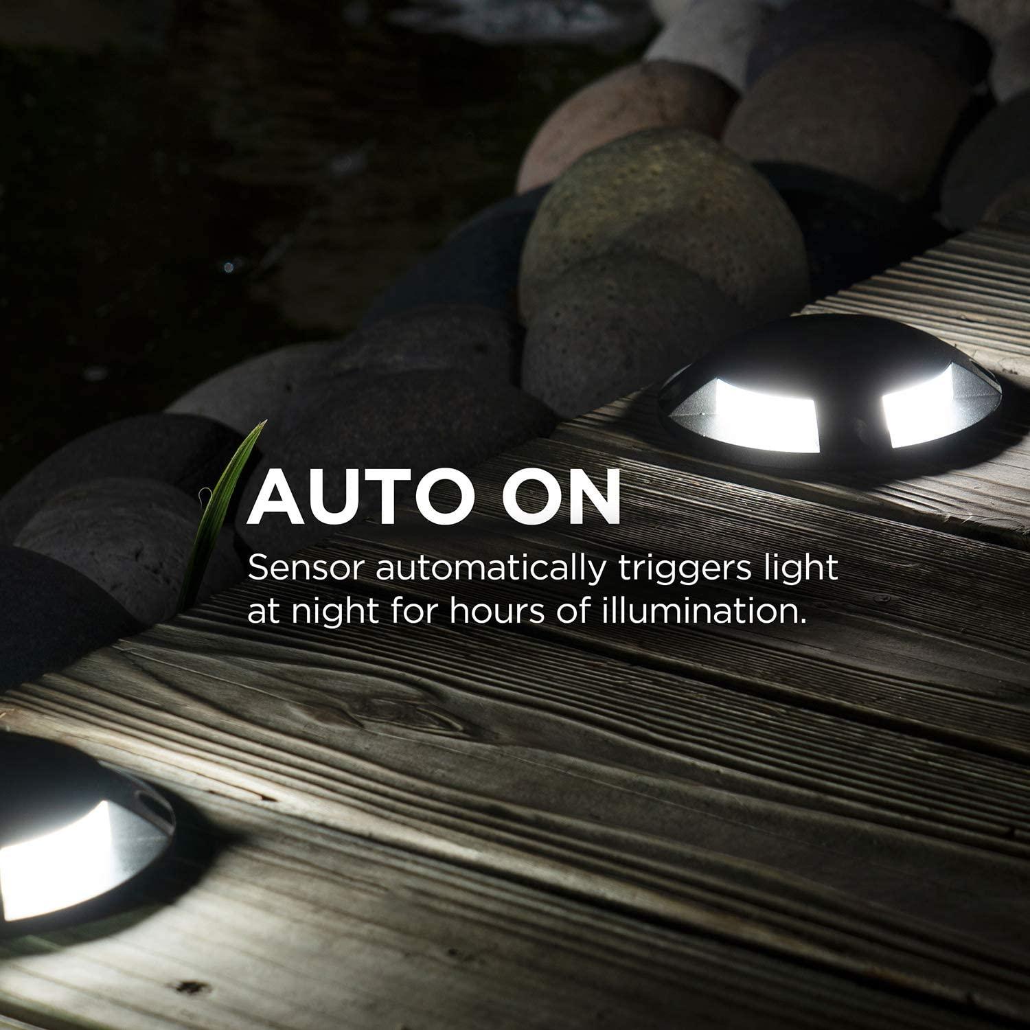 Solar Deck Lights: White LED 4-Pack, Black - Home Zone Living