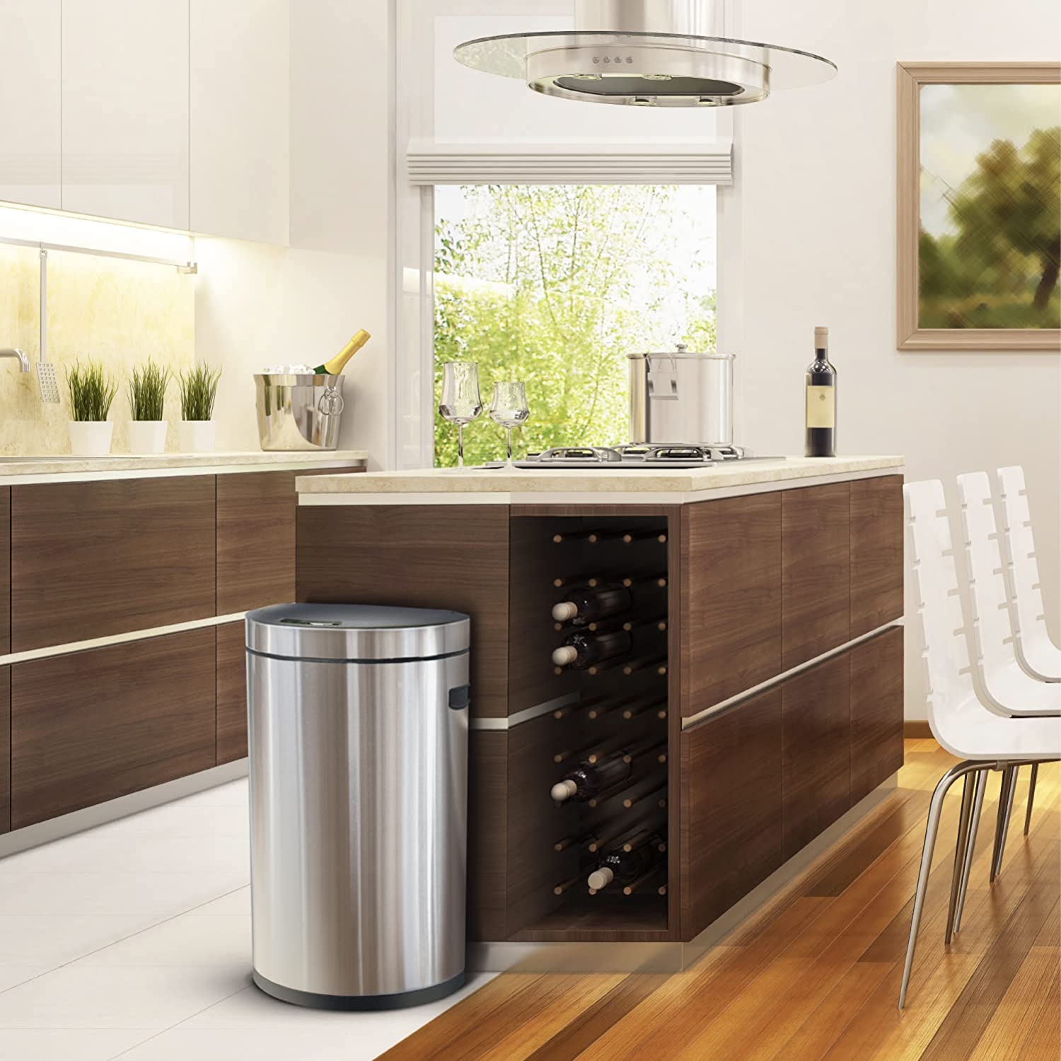 13 Gallon Sensor Kitchen Trash Can, Stainless Steel, Step Pedal, 48 Liter