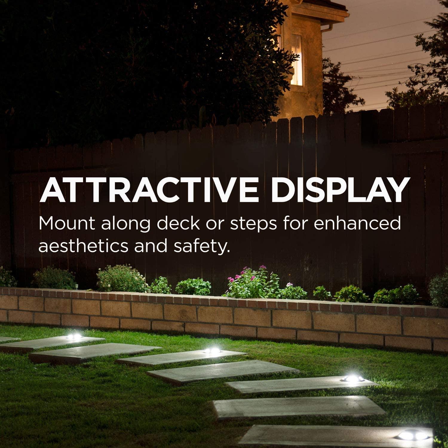 Solar Deck Lights: White LED 4-Pack, Black - Home Zone Living