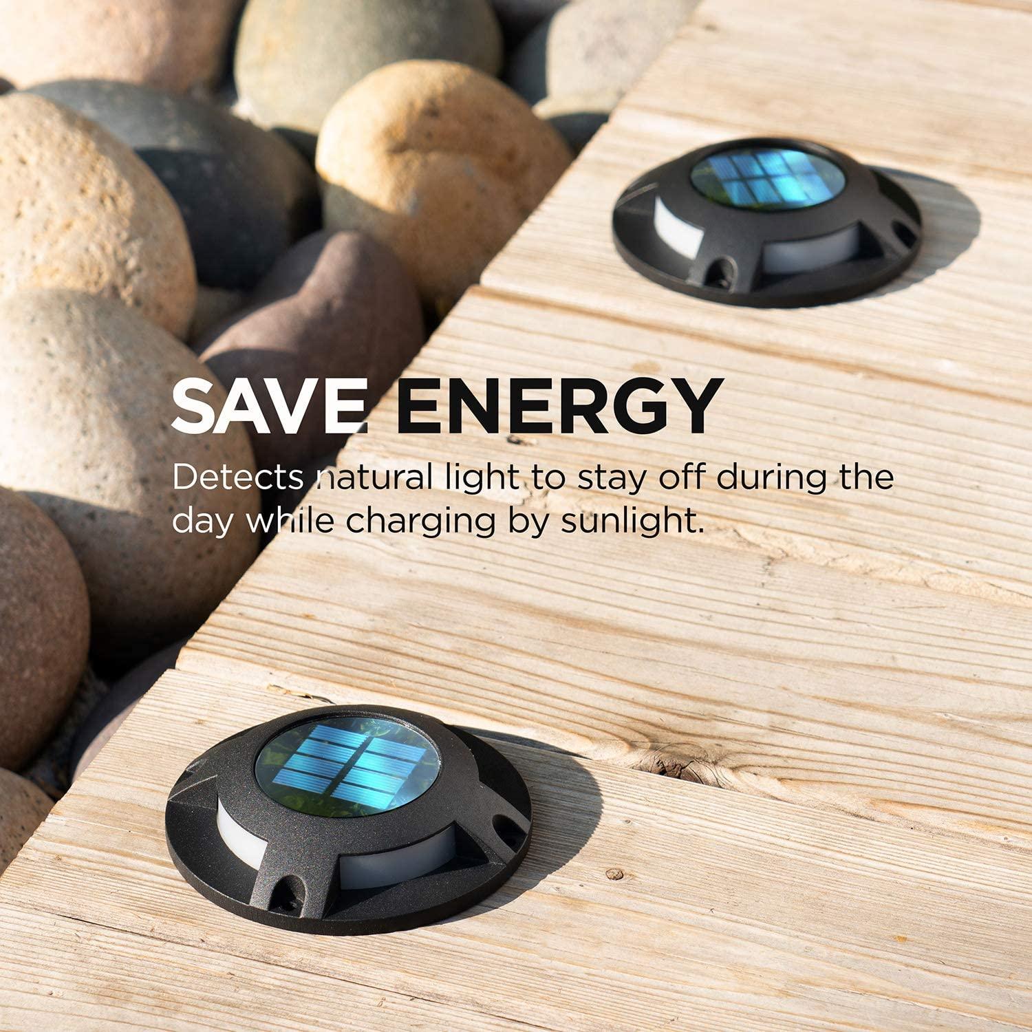 Solar Deck Lights: White LED 4-Pack, Black - Home Zone Living