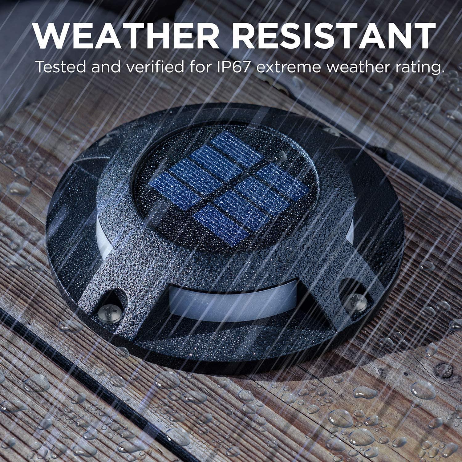 Solar Deck Lights: White LED 4-Pack, Black - Home Zone Living