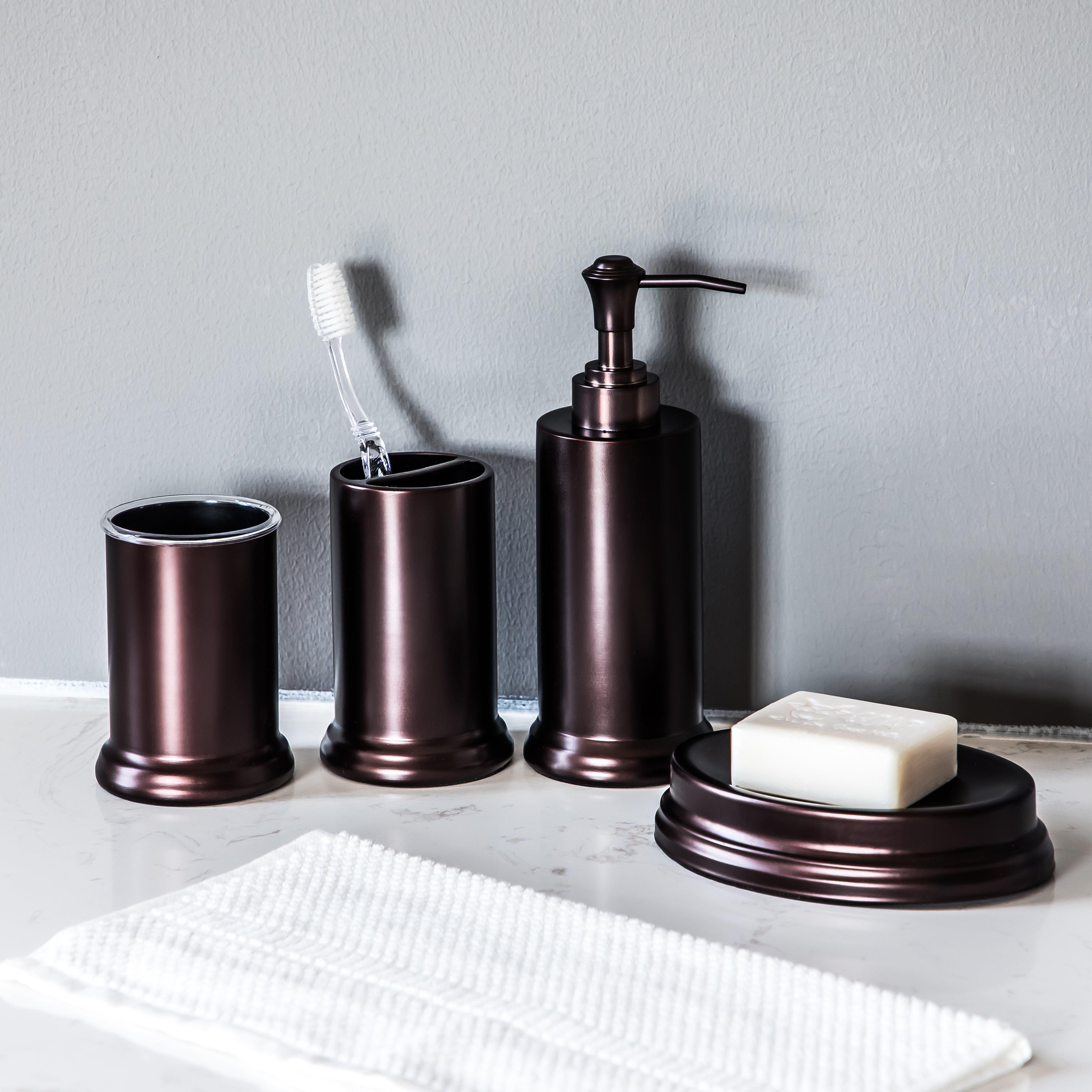 Home Zone Living Bath Accessory Set | Toothbrush Holder, Hand Soap Dispenser, Soap Tray and Tumbler (Oil-Rubbed Bronze)