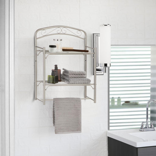 2-Tier Wall Mounted Towel Storage Rack - Satin Nickel - Home Zone Living
