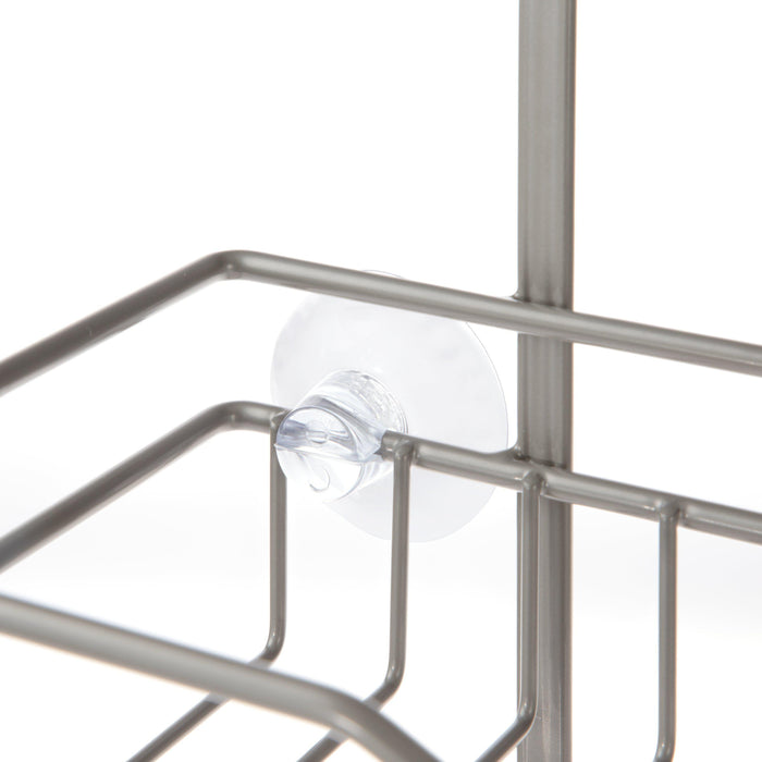 Shower Caddy with Soap Tray and 2-Hooks - Satin Nickel