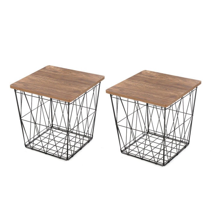 Set of 2 Foldable Square End Table with Storage