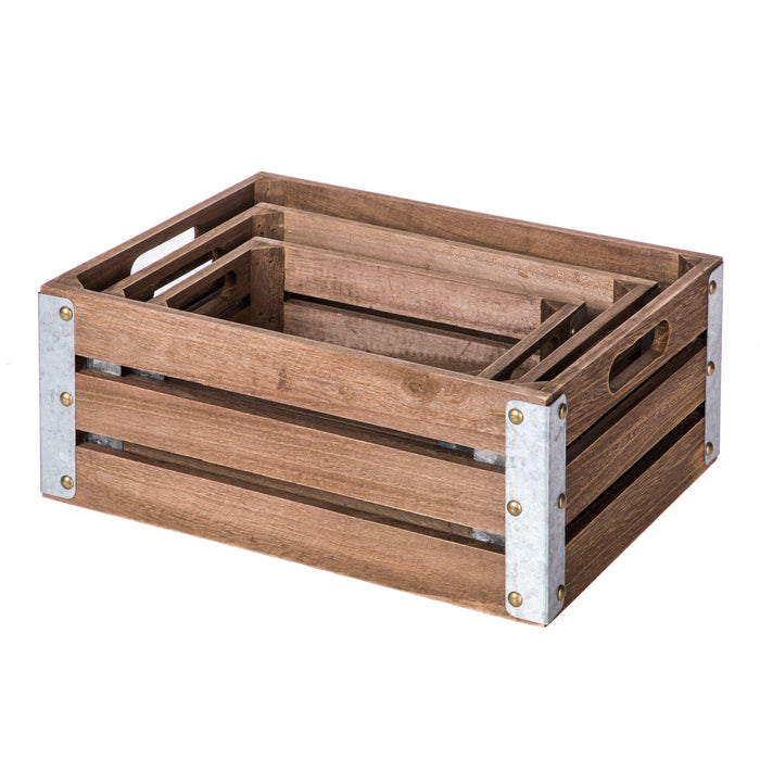 Nested Wooden Crate Storage Set of 3