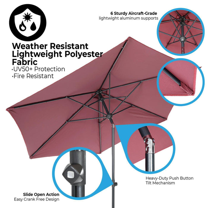 10ft Tilting Patio Umbrella, Instant Up & Down, Easy Crank Free Design w/ Push Button Tilt (Burgundy)