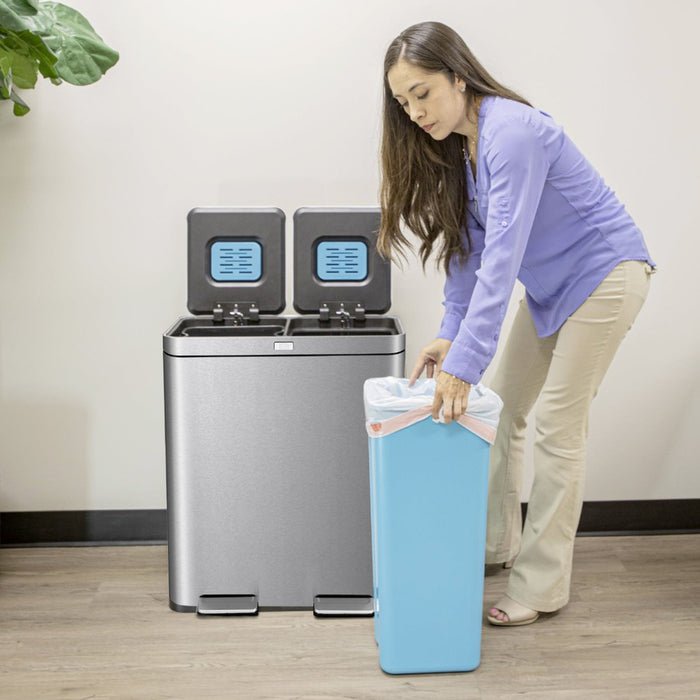 16 Gallon Dual Compartment Trash Can with CleanAura, 60 Liter Total Capacity