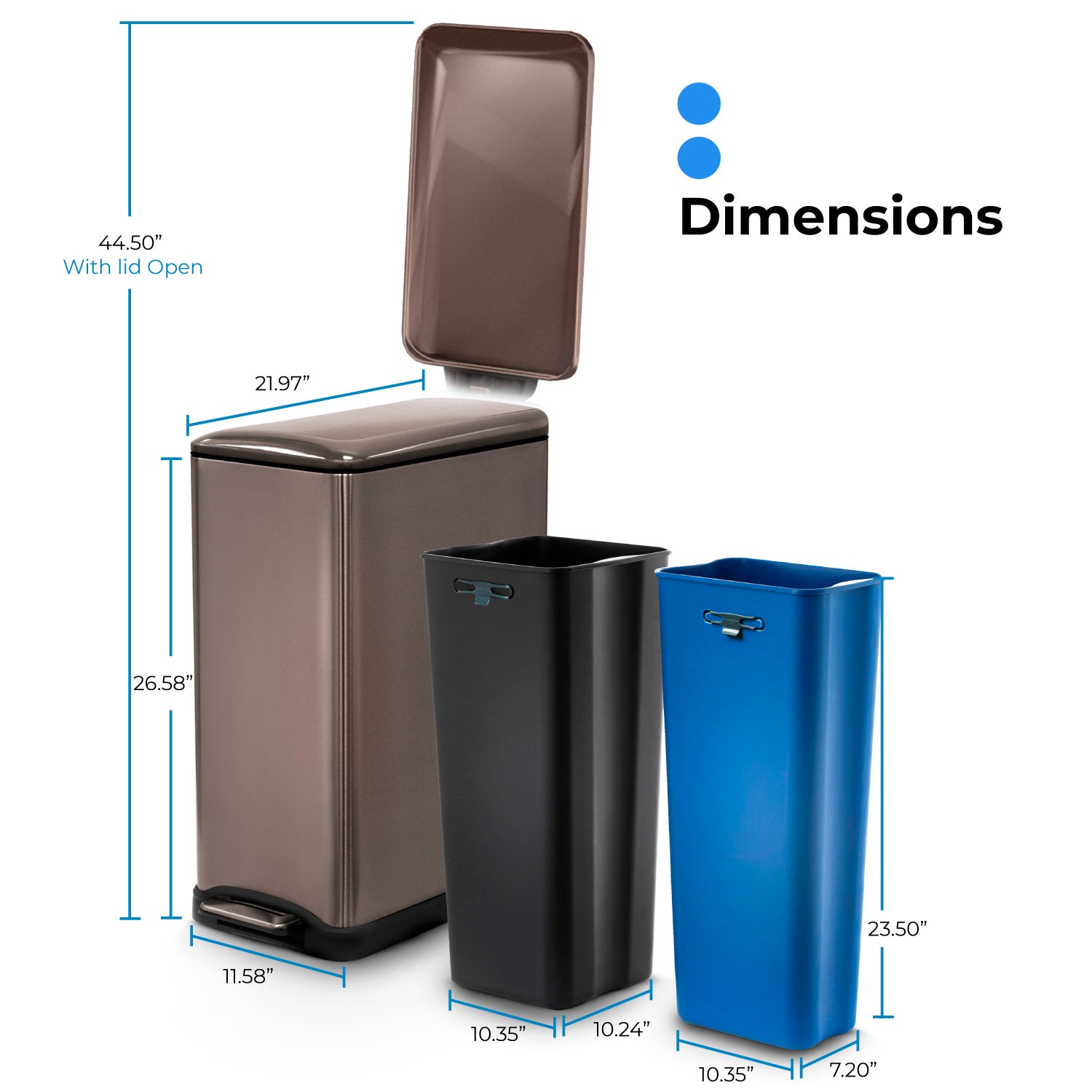 13 Gallon Slim Kitchen Trash Can with Dual Compartments - 50 Liter Black