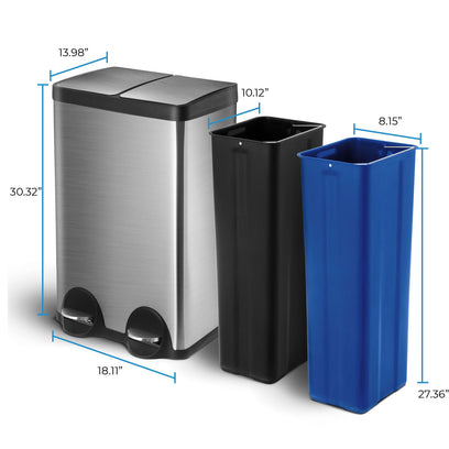 15.8 Gallon Kitchen Trash Can with Dual Compartments - 60 Liter Total Capacity