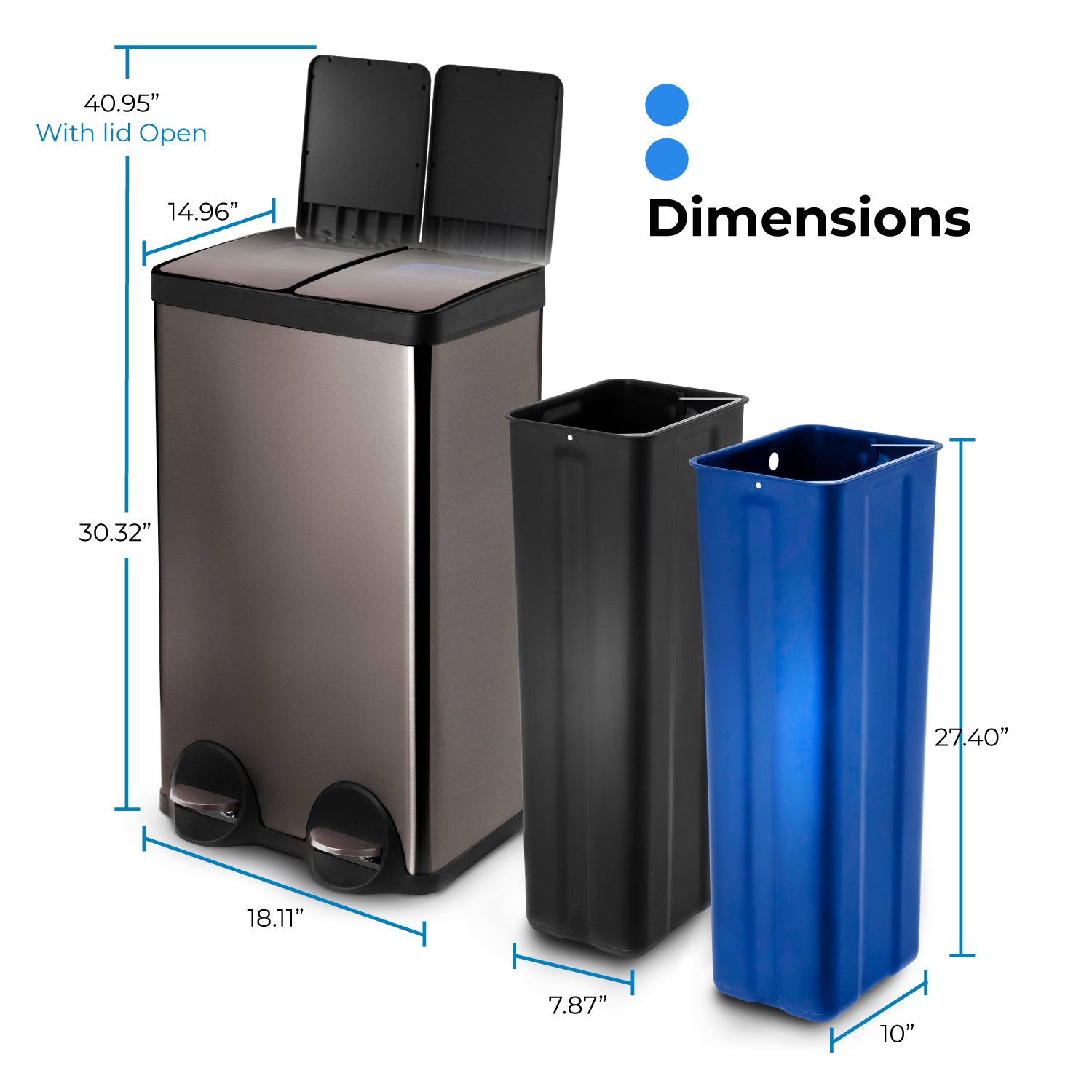 15.8 Gallon Kitchen Trash Can with Dual Compartments - 60 Liter Black