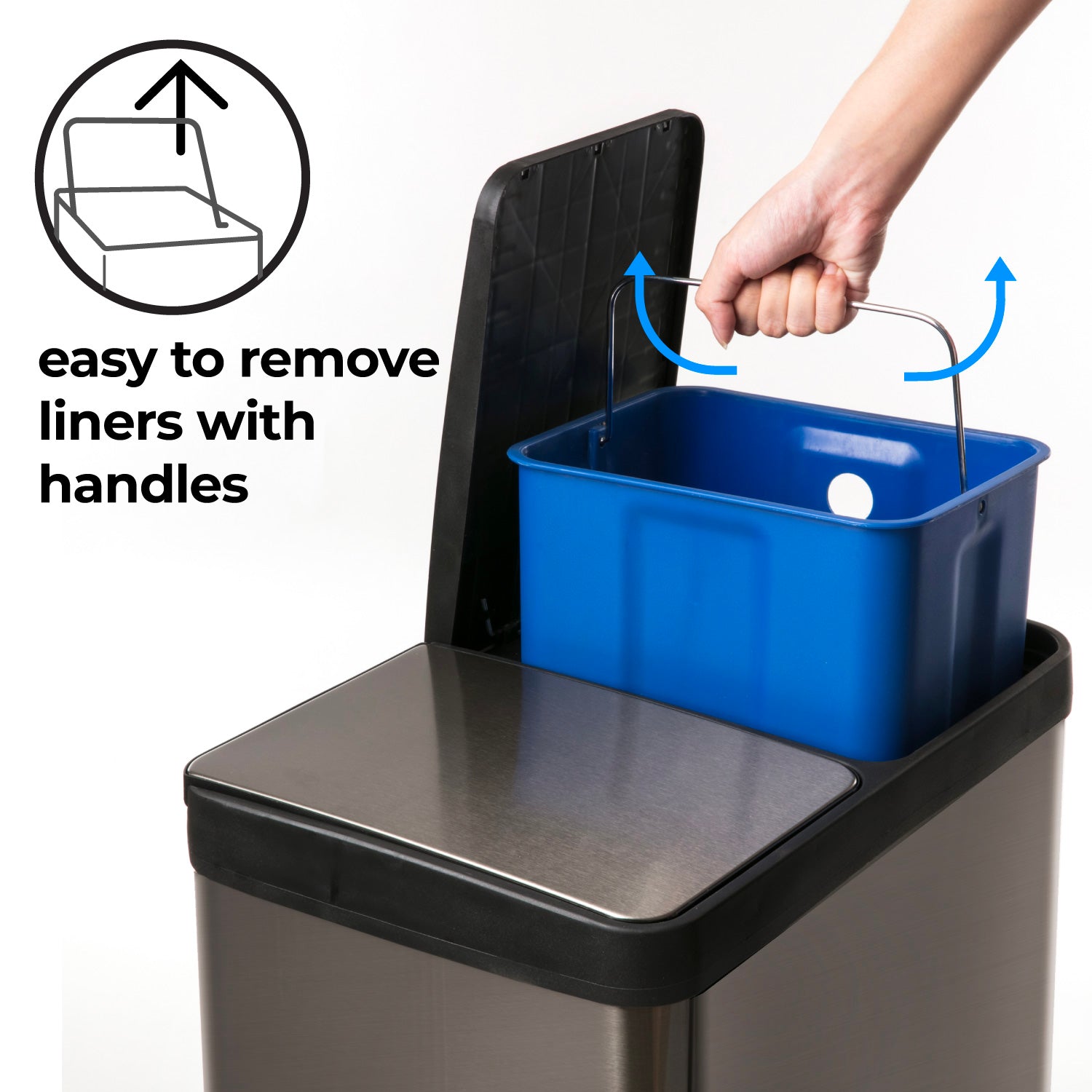 15.8 Gallon Kitchen Trash Can with Dual Compartments - 60 Liter Black