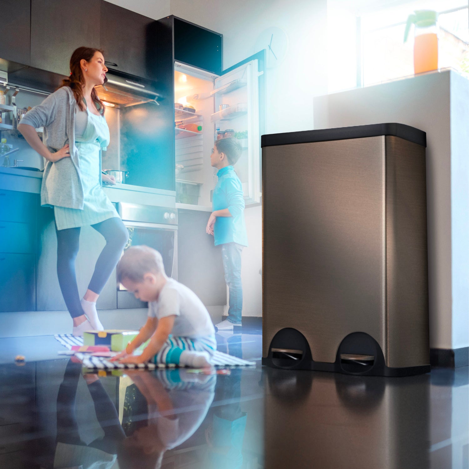 15.8 Gallon Kitchen Trash Can with Dual Compartments - 60 Liter Black