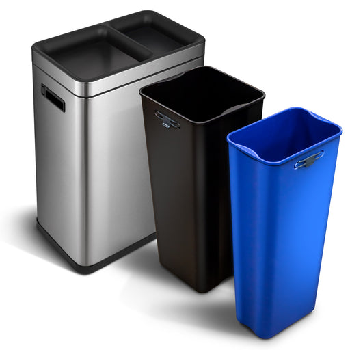 13 Gallon Slim Dual Trash Can with Open Top Design, 50 Liter Total Capacity - Home Zone Living