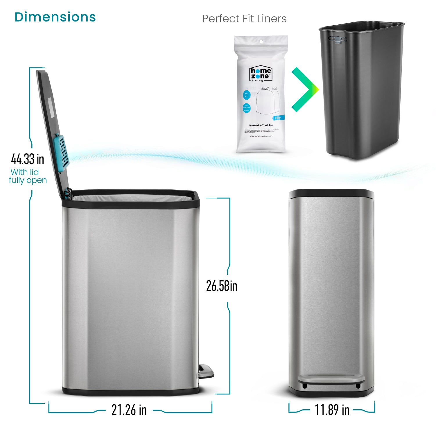 13 Gallon Slim Kitchen Trash Can with CLEANAURA, 50 Liters - Home Zone Living