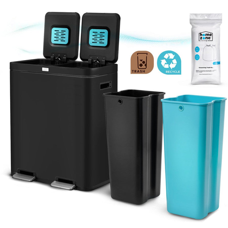 16 Gallon Dual Compartment Trash Can with CleanAura, 60 Liter Total Capacity - Home Zone Living