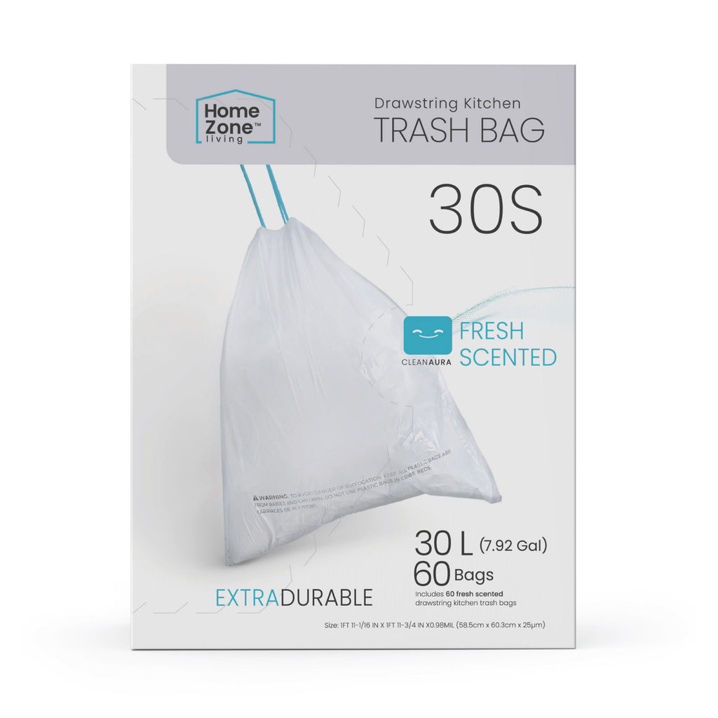 8 Gallon Kitchen Trash Bags with Drawstring Handles, Heavy Duty