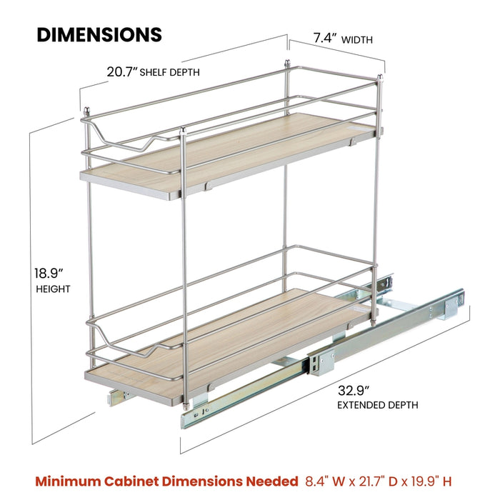 7.5" W - Two Tier Pull Out Cabinet Organizer, Virtuoso Collection