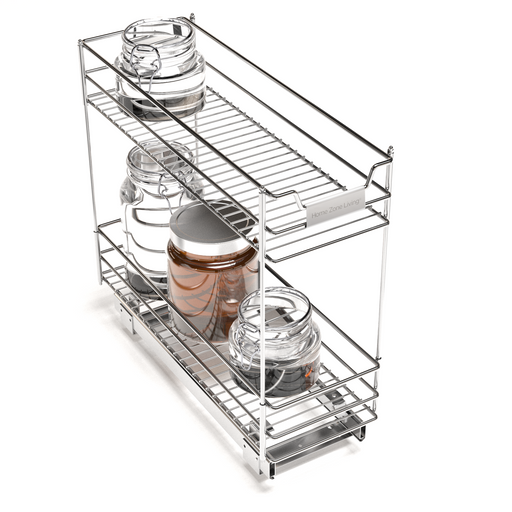 Home Zone Living Pull Out Drawer Cabinet Organizer - 2-Tier Slide Out Shelves for Optimal Kitchen Storage, 7A W x 20A D