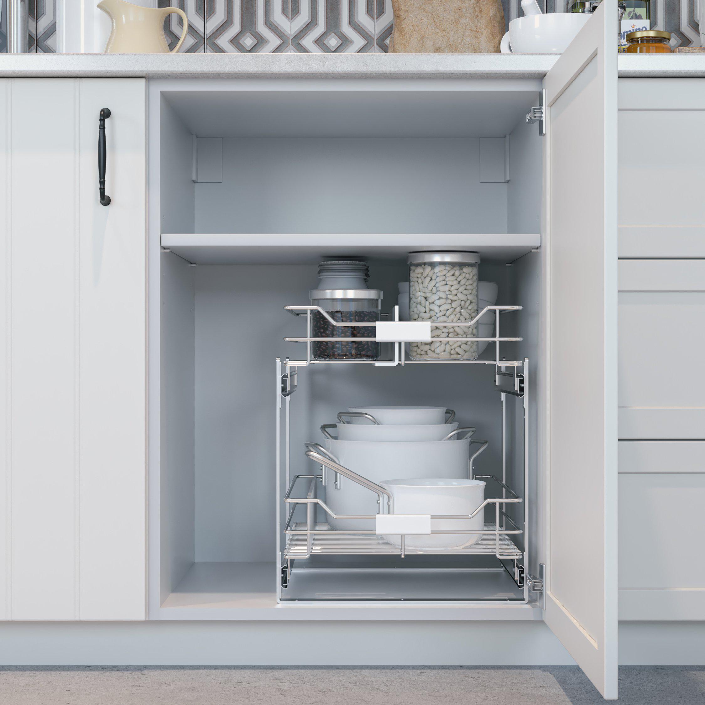 2-Tier Pull-Out Drawer Cabinet Organizer - 14” W x 20” D - Home Zone Living