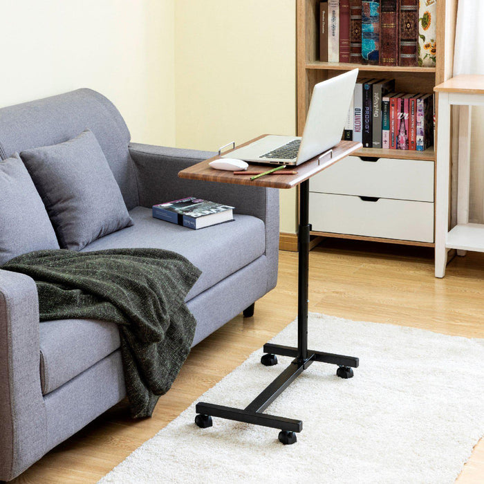 Overbed C Shaped End Table with Adjustable Height and Canvas