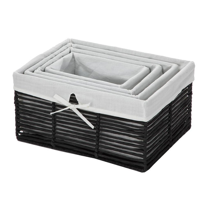 Storage Nursery Basket with Cloth Liner, Set of 4 - Black
