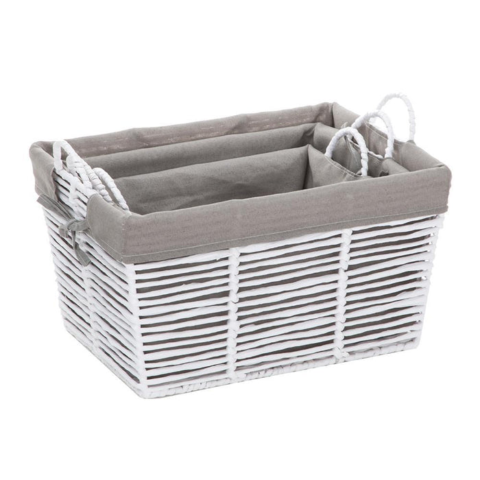 Storage Nursery Basket with Cloth Liner, Set of 3 - White