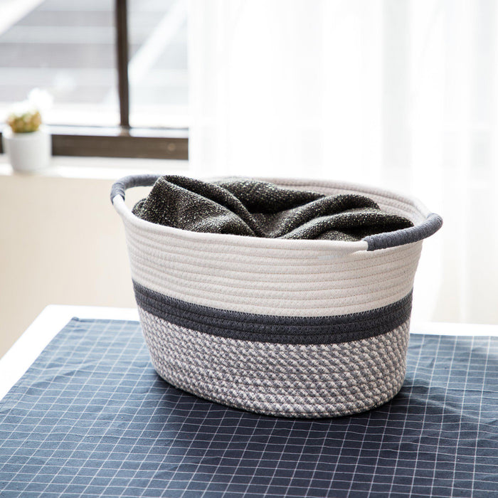 Woven Basket for Home Storage with 2 Cotton Rope Handles