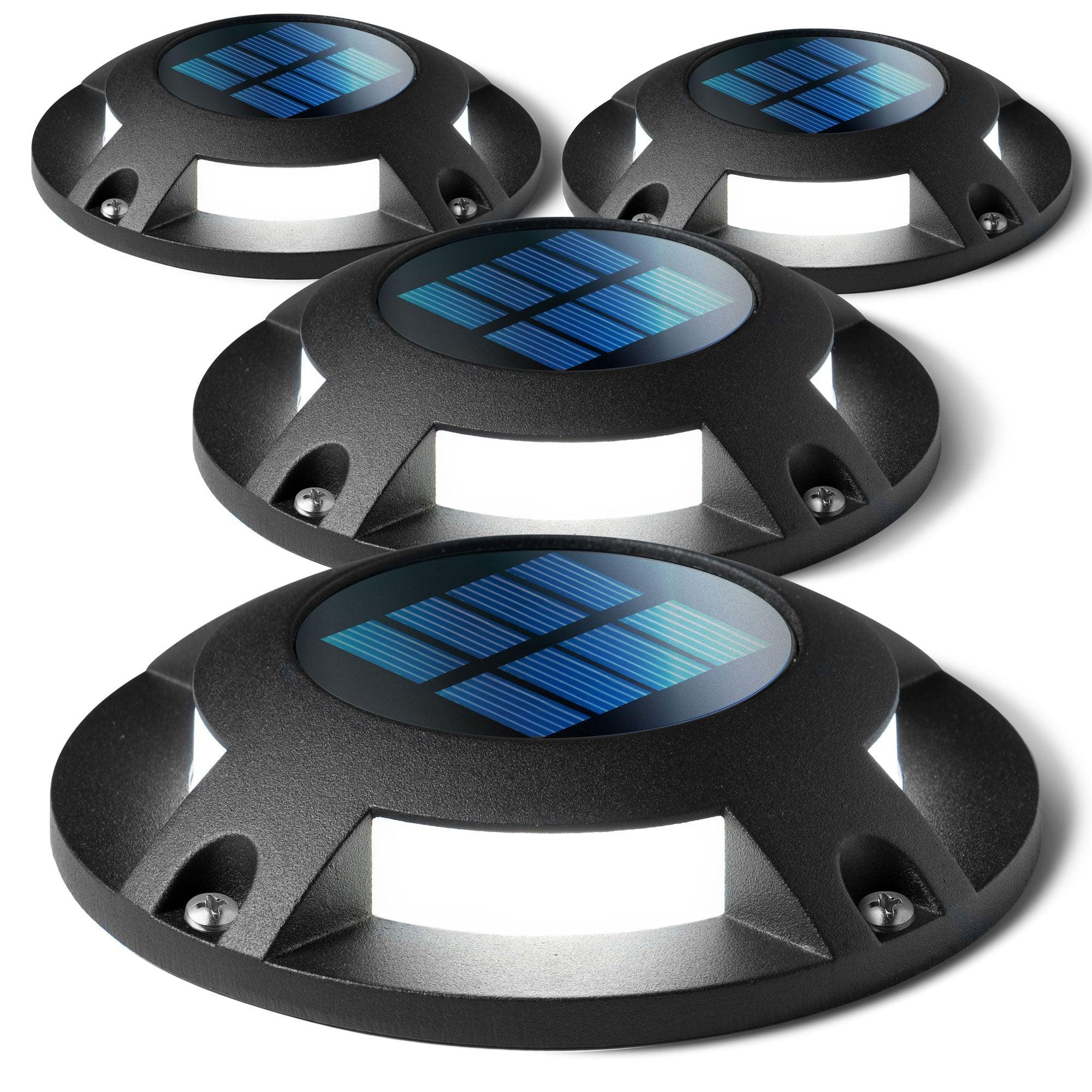 Solar Deck Lights: White LED 4-Pack, Black - Home Zone Living